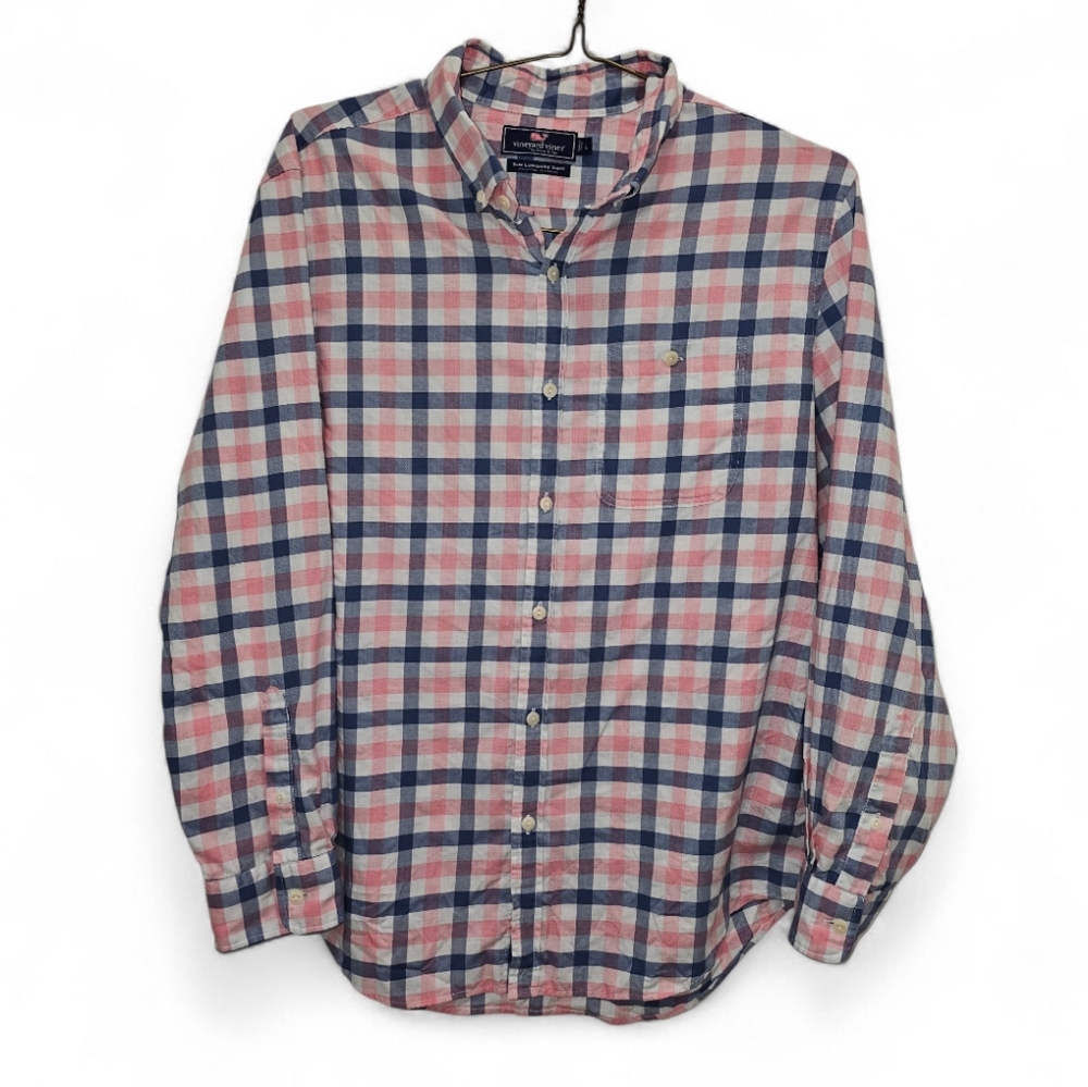 Vineyard Vines, Men' Size Large Pink And Blue Long Sleeve Button Down Shirt